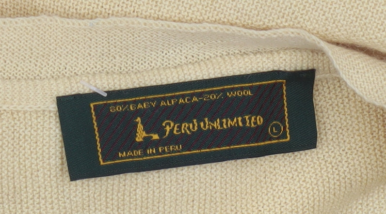Peru Unlimited Men's Beige Alpaca Wool V-Neck Jumper Size L
