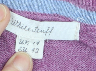 White Stuff Women's Purple Cotton V-Neck Jumper Size 14