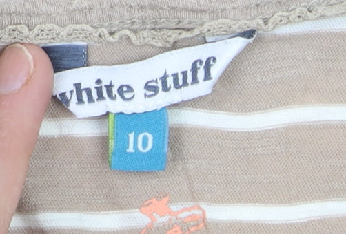 White Stuff Women’s Beige Striped 100% Cotton Tank Top Size 10