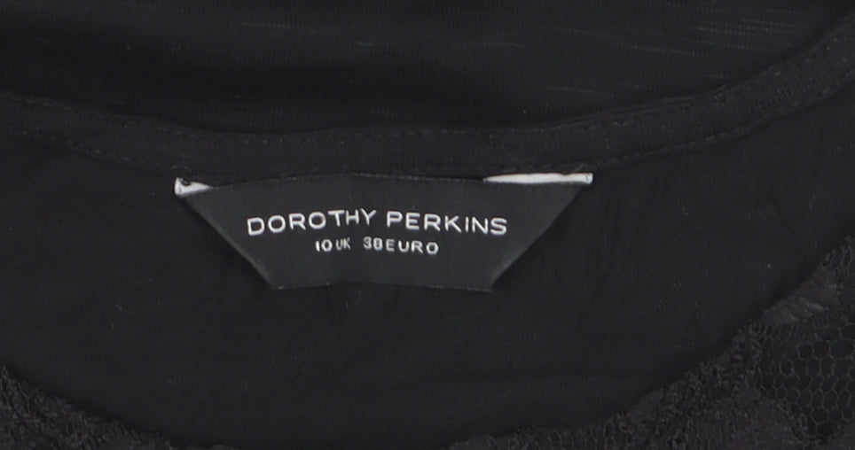 Dorothy Perkins Women's Black Lace Panel Tunic Blouse Size 10