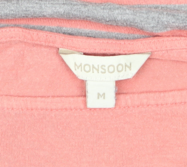 Monsoon Women’s Pink Grey Striped Cotton T-Shirt Size M