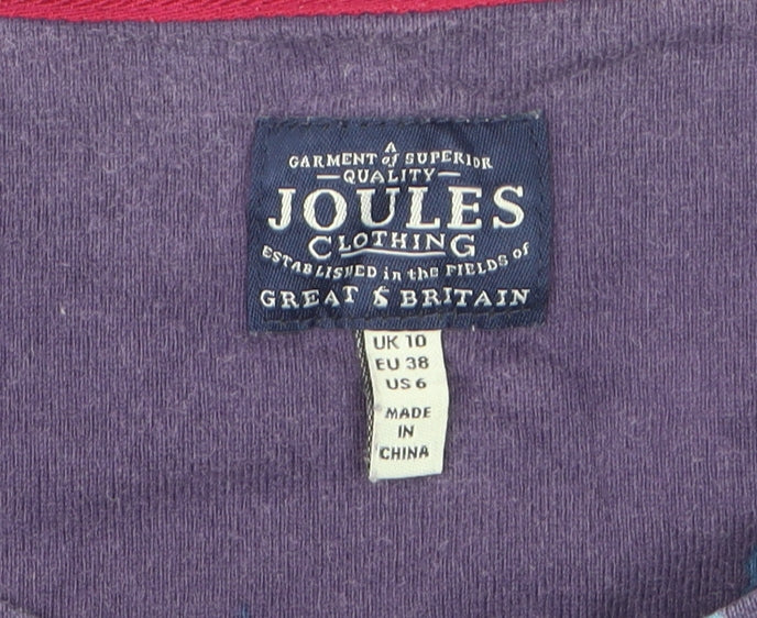 Joules Women's Multicoloured Floral Stripe Long Sleeve Cotton T-Shirt UK 10