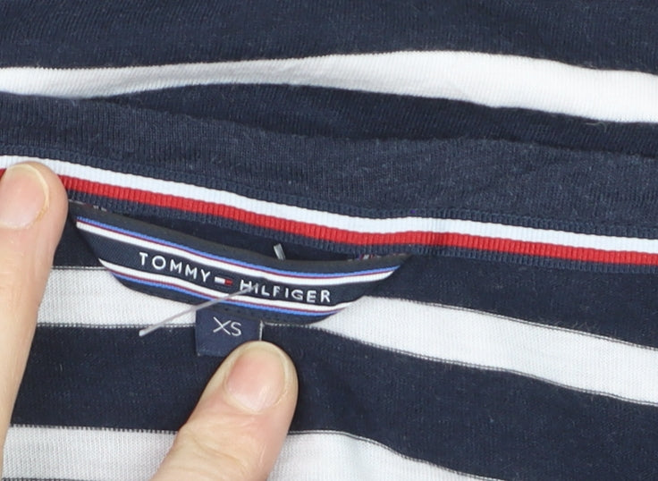 Tommy Hilfiger Women's Navy Striped Cotton T-Shirt XS
