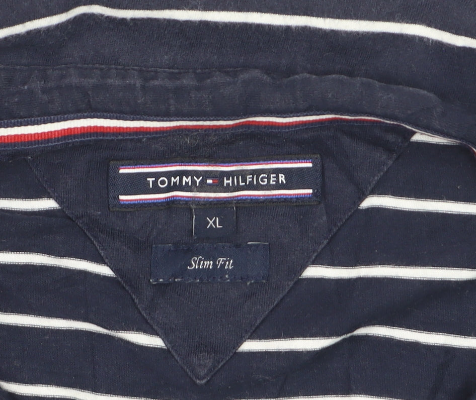 Tommy Hilfiger Men's Blue Striped Slim Fit Polo Shirt XL