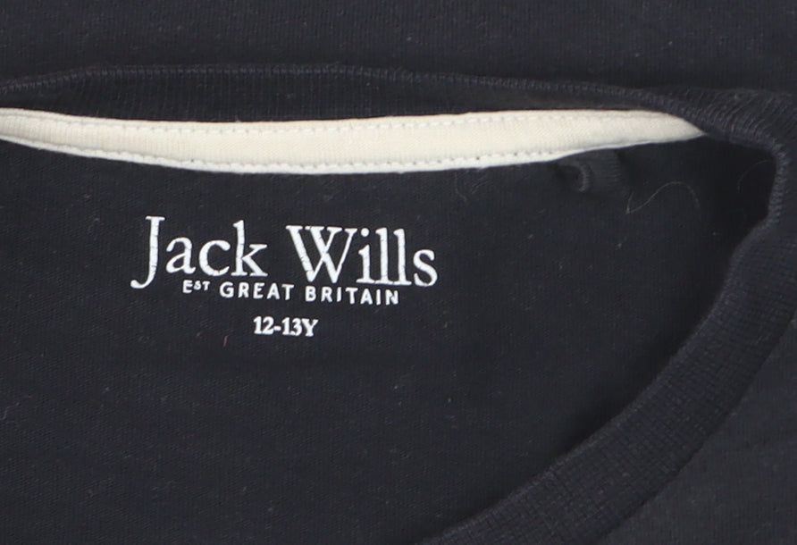 Jack Wills Girls Black 12-13 Years Classic Logo Cotton T-Shirt