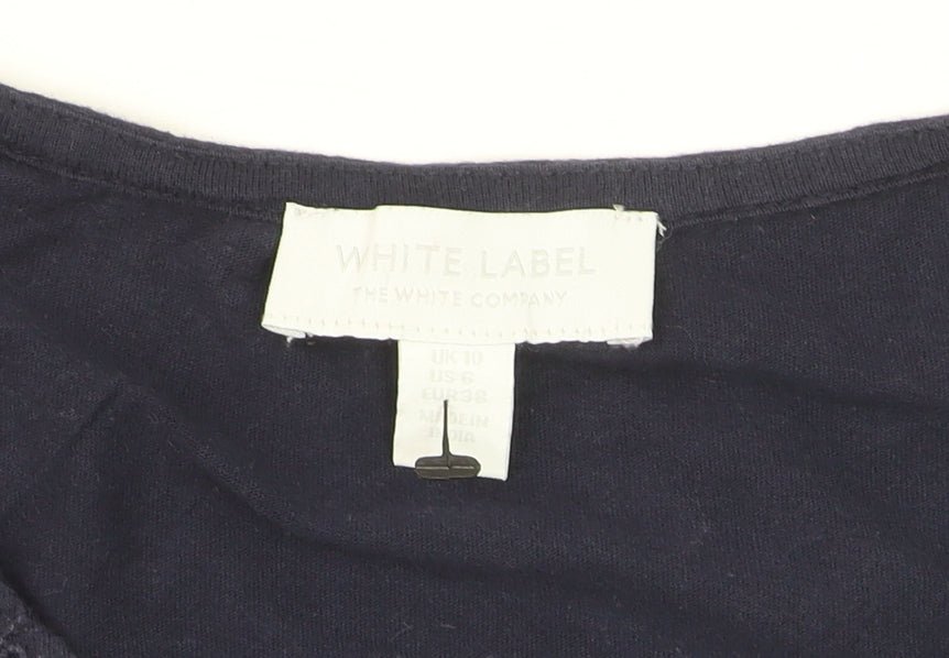 The White Company Women Navy Blue Eyelet Cotton Short Sleeve T-Shirt Size 10