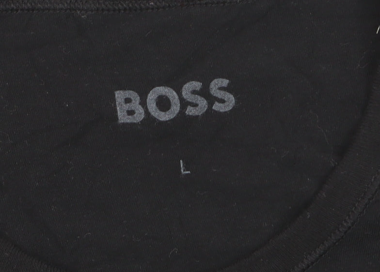BOSS Men's Black Cotton Crew Neck Logo T-Shirt Size L
