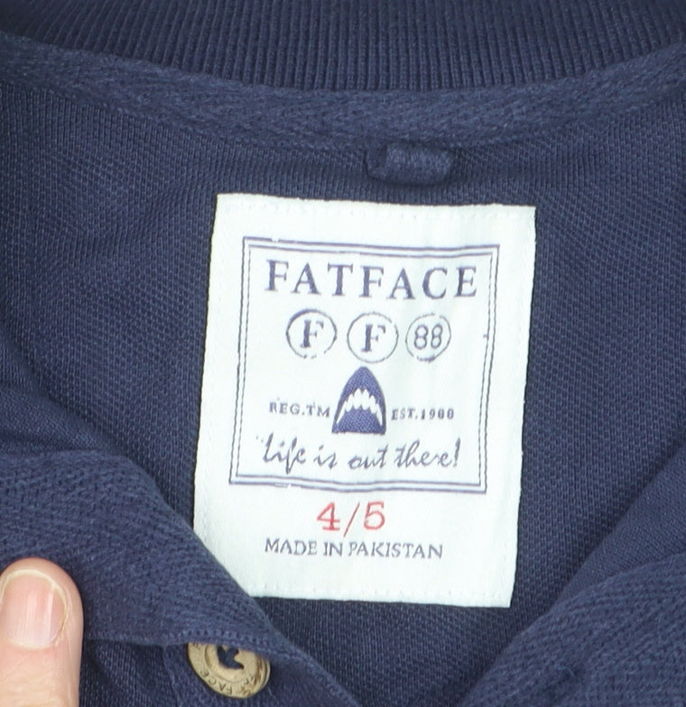 FatFace Boys Navy Blue Polo Shirt Size 4-5 Years Cotton Casual Top