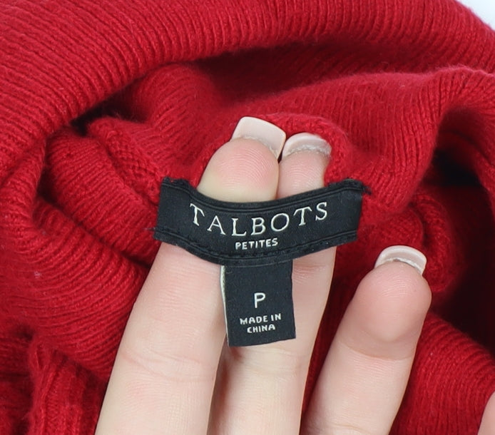 Talbots Women Red Cable-Knit Roll Neck Jumper Petite P Cotton Blend