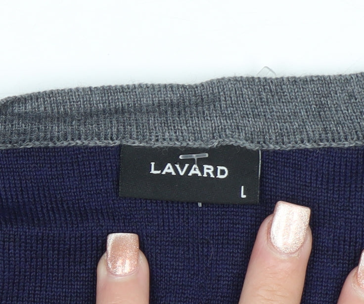 Lavard Mens Grey Wool Blend Cardigan L Long Sleeve V-Neck Knit
