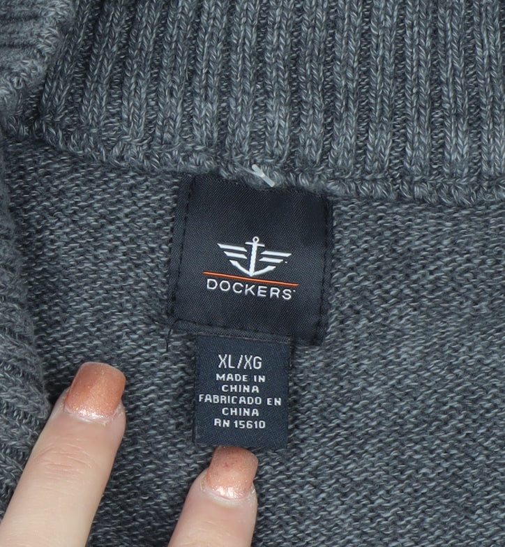 Dockers Men’s Grey Cotton Half Zip High Neck Jumper XL