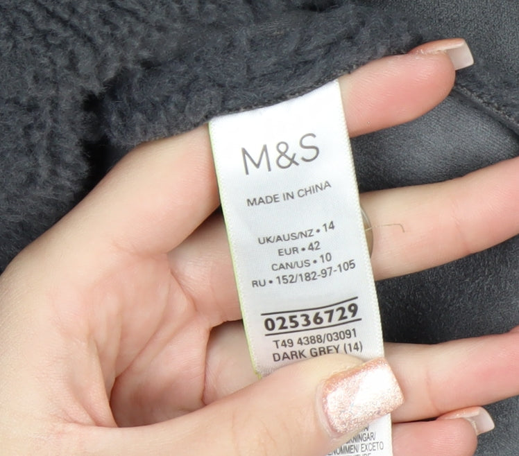 Marks and Spencer Womens Grey Fleece Button Coat Size 14