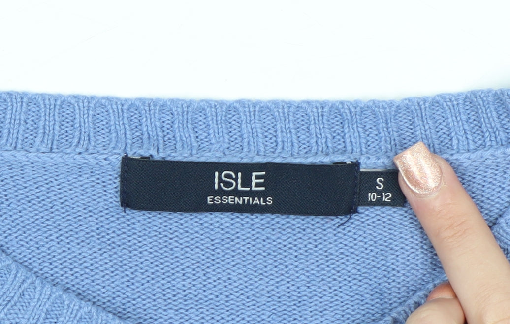 ISLE Essentials Women Blue Cable-Knit Cotton Blend Jumper Size S 10-12