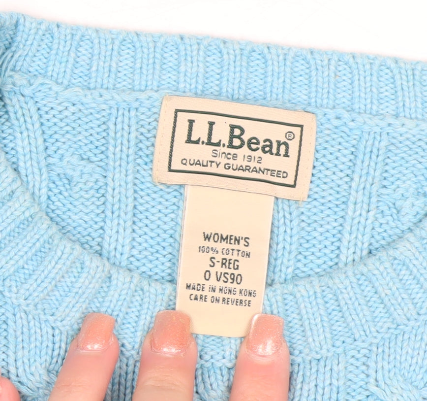 L.L.Bean Women's Blue Cable-Knit Cotton Jumper Size S Regular