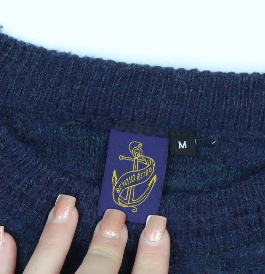 Vintage Women's Blue Wool Blend Crew Neck Jumper M