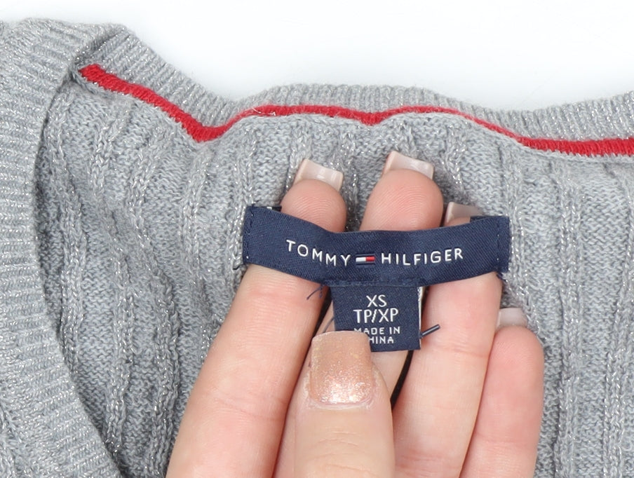 Tommy Hilfiger Women Grey Cable-Knit Jumper XS Classic Crew Neck