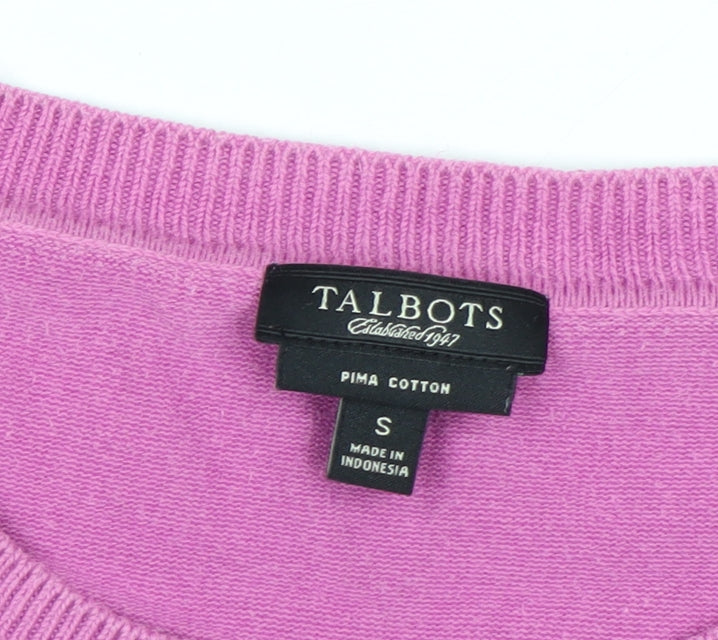 Talbots Women Pink Crew Neck Cotton Cardigan Size S