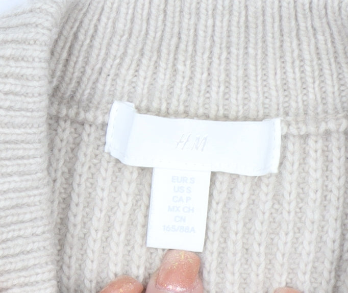 H&M Women Beige Knit Jumper Dress Size S Long Sleeve Crew Neck