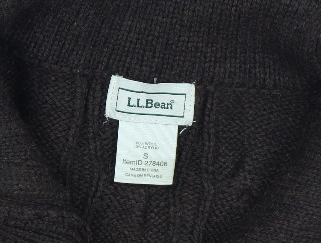 L.L. Bean Women Brown Cable-Knit Wool Blend Button Cardigan S