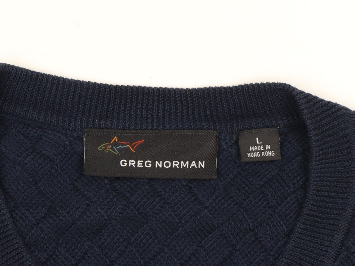Greg Norman Men's Blue Cotton V-Neck Sleeveless Golf Vest L