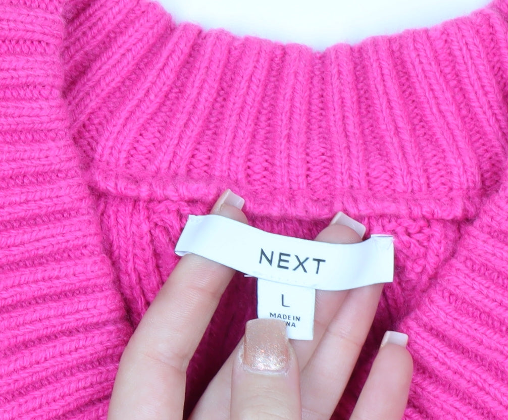 Next Women’s Pink V-Neck Cable-Knit Wool Blend Jumper L