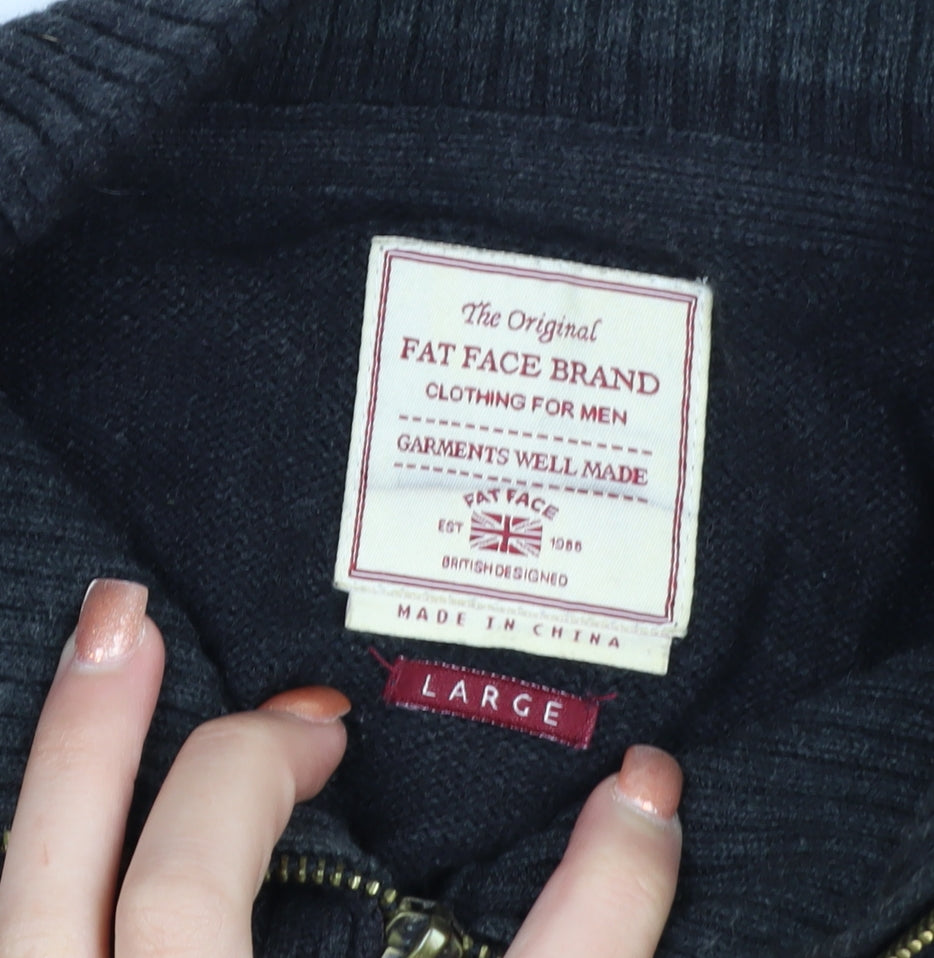 FatFace Men’s Grey 1/2 Zip Cotton Cashmere Jumper L