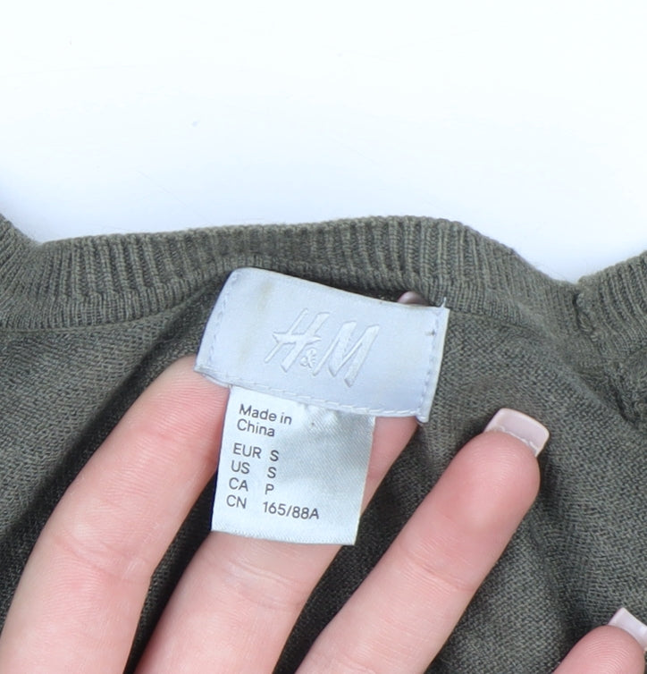 H&M Womens Green Scoop Neck Puff Sleeve Knit Jumper Size 8