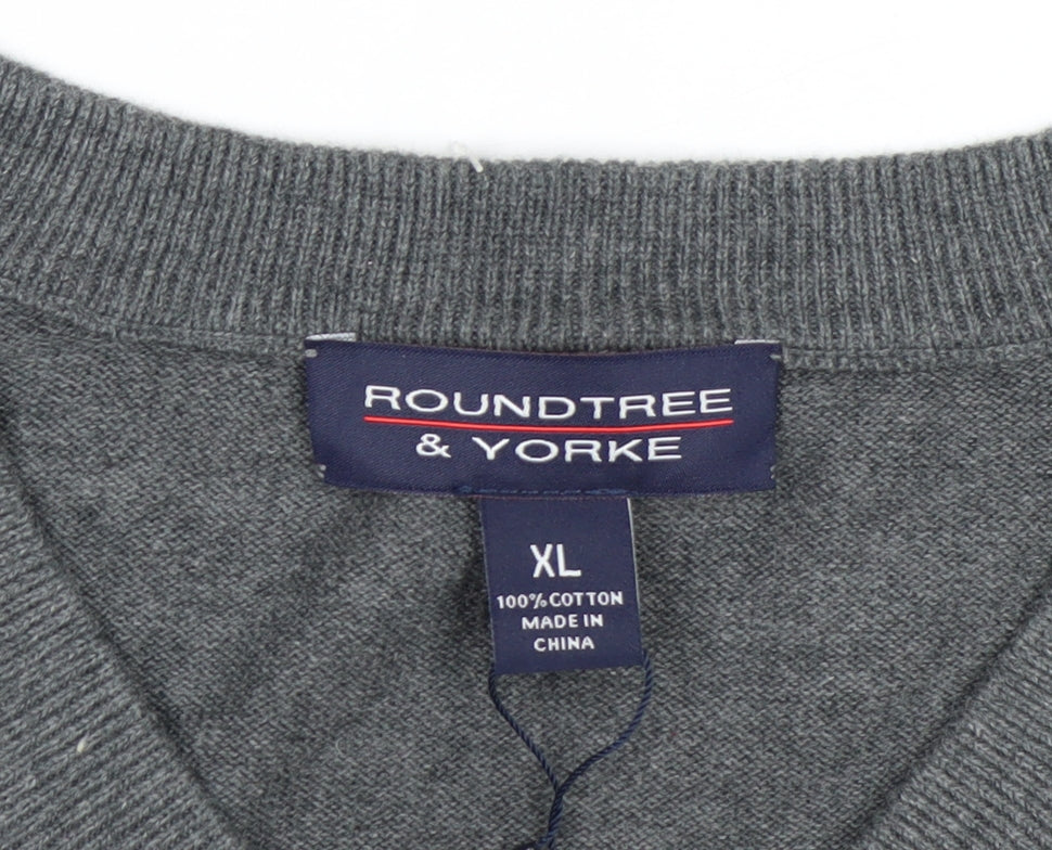 Roundtree & Yorke Men's Grey Cotton Argyle V-Neck Vest XL