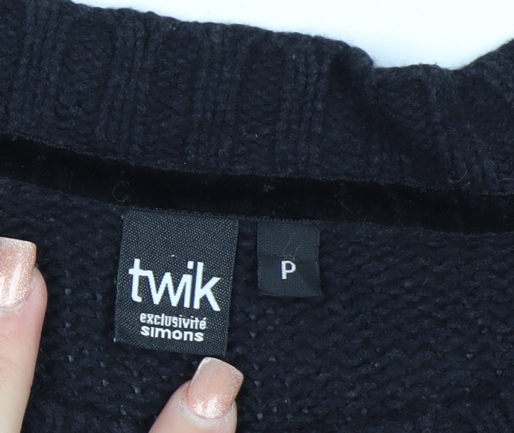 Twik Women Black Petite Knit Jumper Dress Short Sleeve Winter Casual