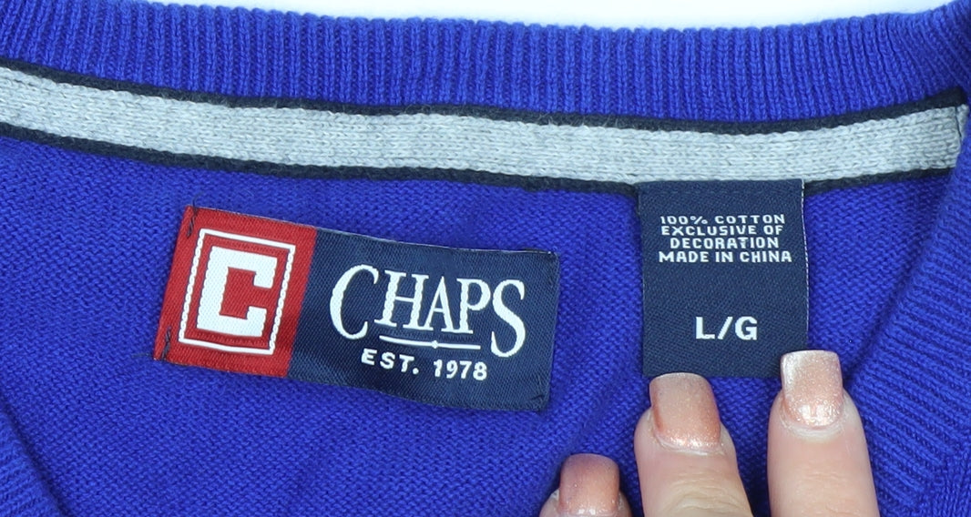 Chaps Men's Blue Cotton V-Neck Sleeveless Vest Jumper L