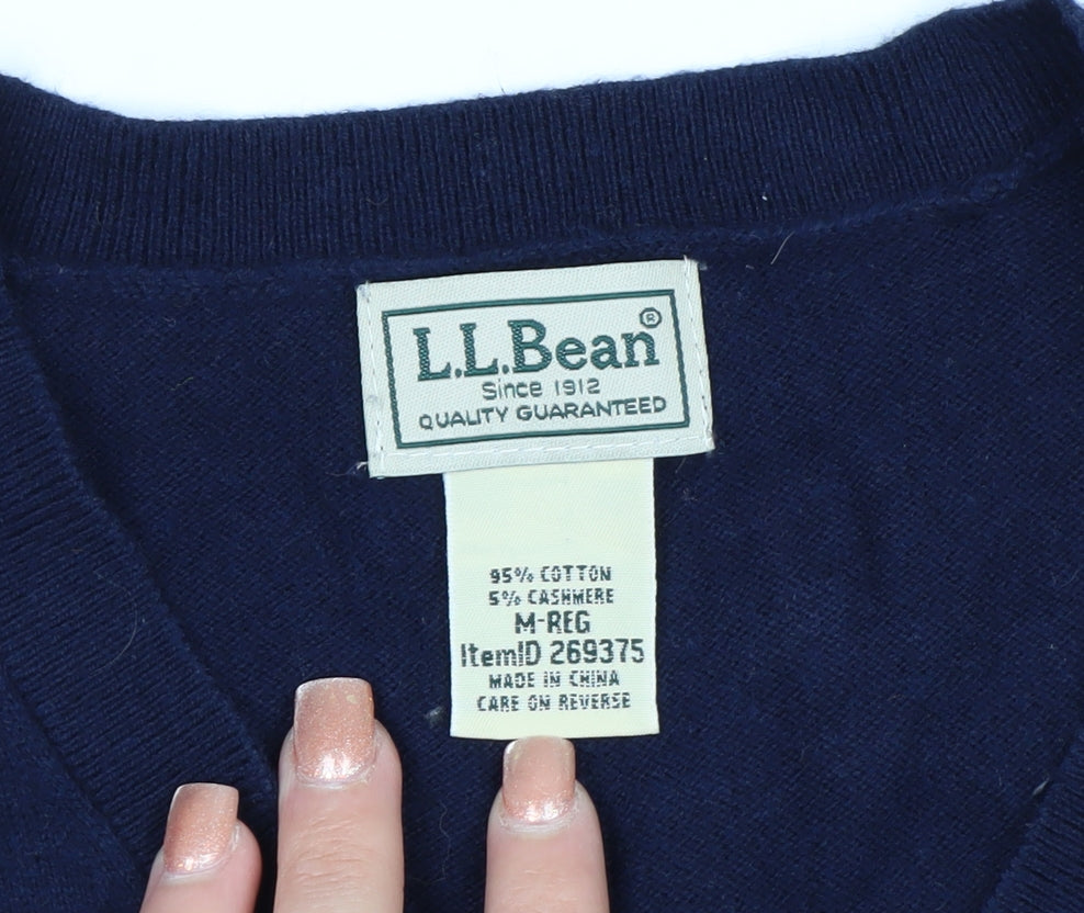 L.L.Bean Men's Blue Cotton Cashmere V-Neck Sleeveless Vest M