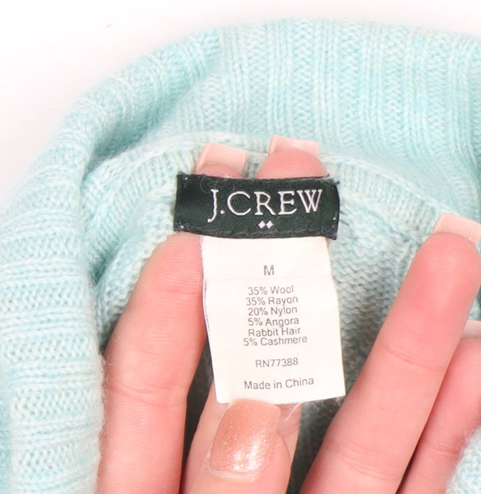 J.Crew Women Blue Roll Neck Cable-Knit Wool Blend Jumper M
