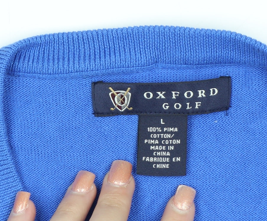Oxford Golf Men's Blue Cotton V-Neck Pullover Jumper Size L