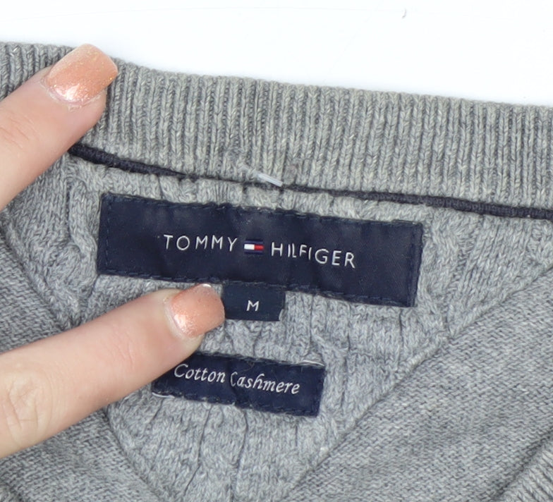 Tommy Hilfiger Men’s Grey V-Neck Cotton Cashmere Jumper M