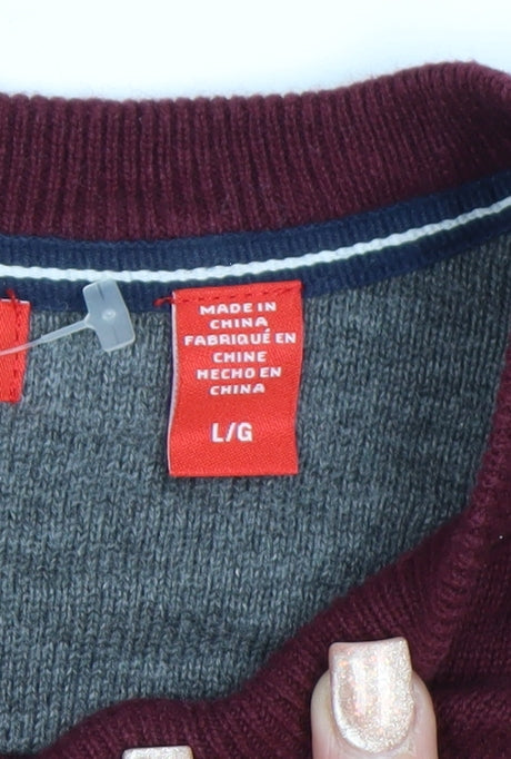 IZOD Men's Red V-Neck Cotton Pullover Jumper Size L