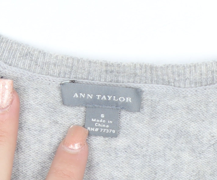 Ann Taylor Women Grey 100% Cashmere V-Neck Jumper Size S