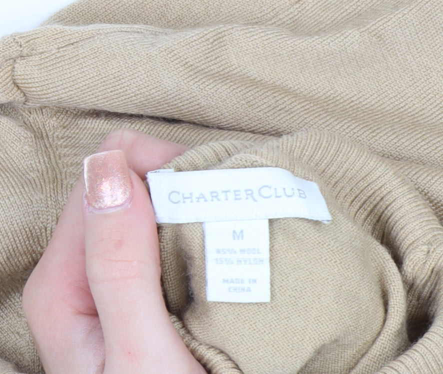 Charter Club Womens Beige Roll Neck Wool Blend Pullover Jumper M