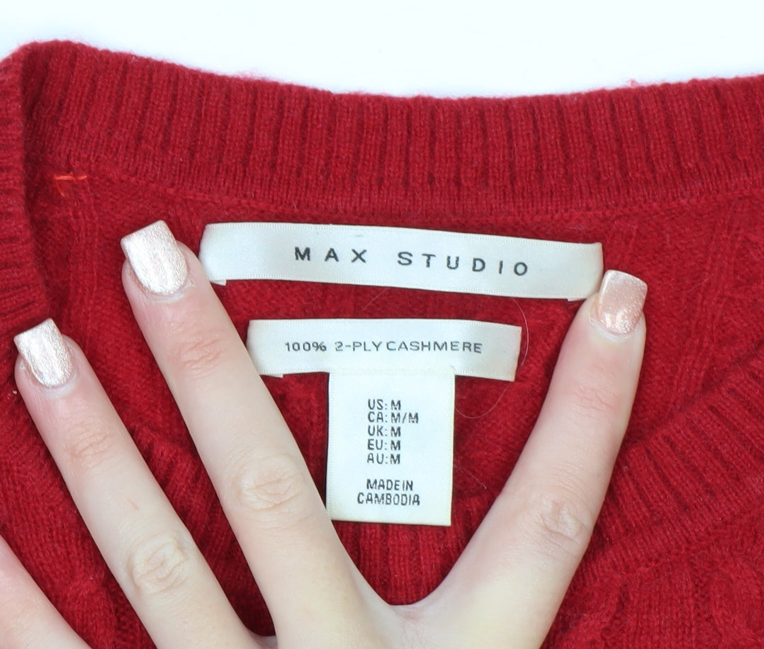 Max Studio Women Red 100% Cashmere Cable-Knit Jumper M