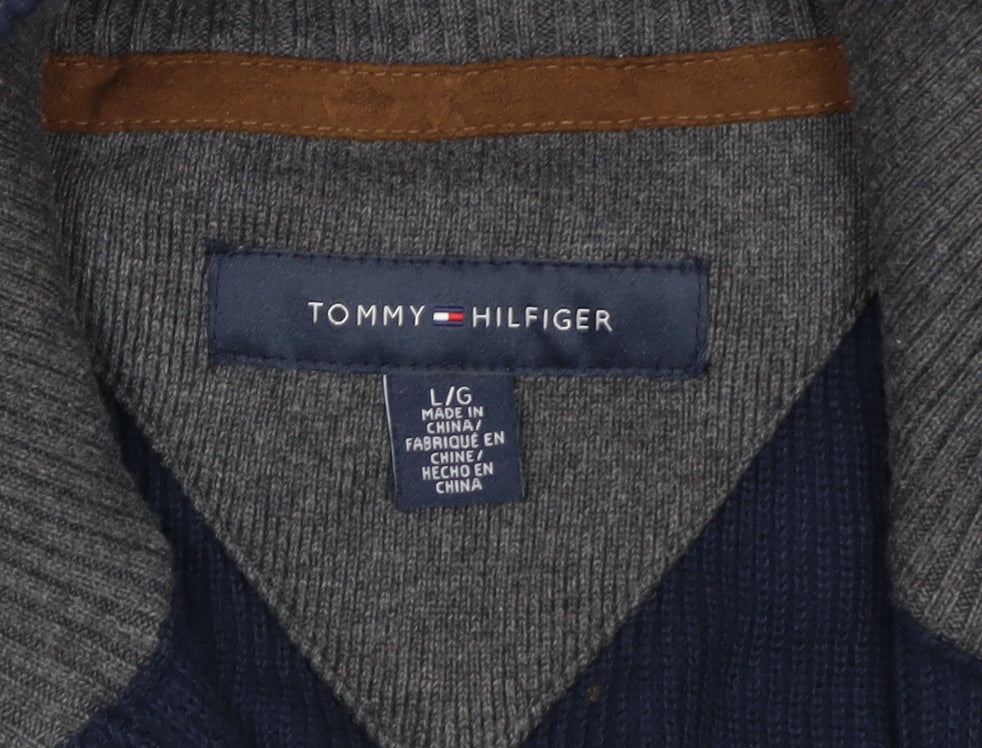 Tommy Hilfiger Men's Blue Cotton 1/2 Zip Jumper L Classic Style