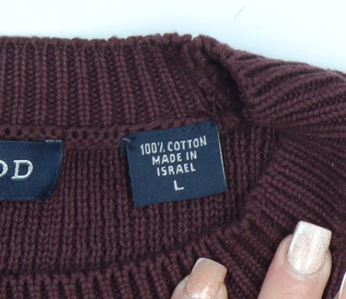 IZOD Men's Brown Cotton Crew Neck Jumper Size L Classic Knit