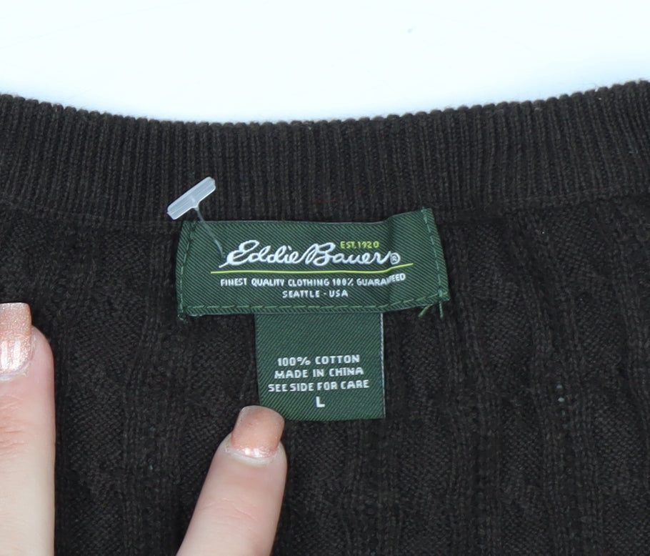 Eddie Bauer Men's Brown Cotton Cable Knit Cardigan L