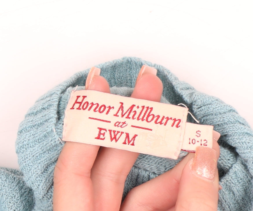 Honor Millburn at EWM Women's Blue Floral Mock Neck Knit Jumper Size S 10-12