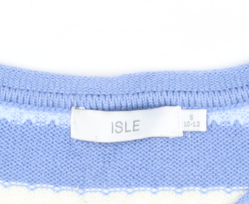 Isle Women Blue Striped Acrylic Knit Pullover Jumper Size S