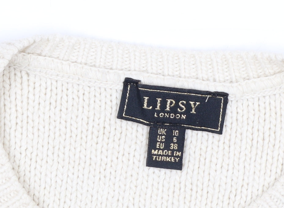 Lipsy Women Ivory Cable Knit Crew Neck Jumper Size 10