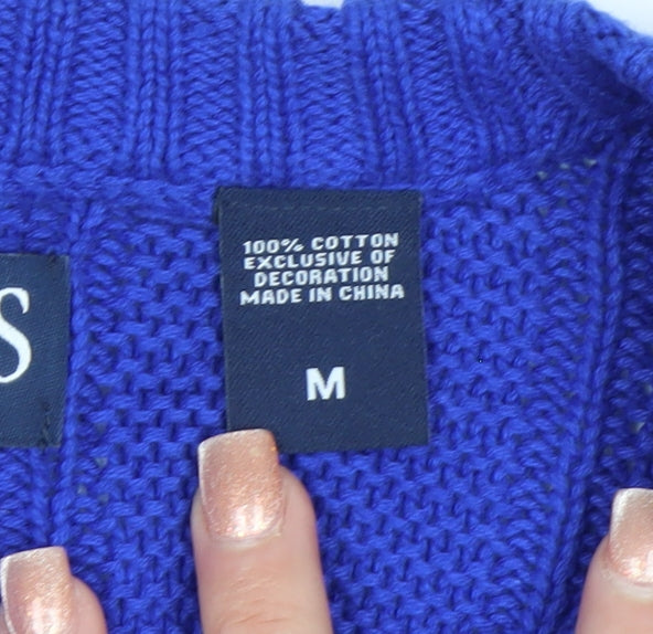 Chaps Men's Blue Cotton Crew Neck Cable Knit Jumper Size M