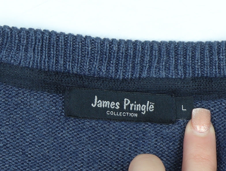 James Pringle Mens Blue Acrylic V-Neck Jumper Size L