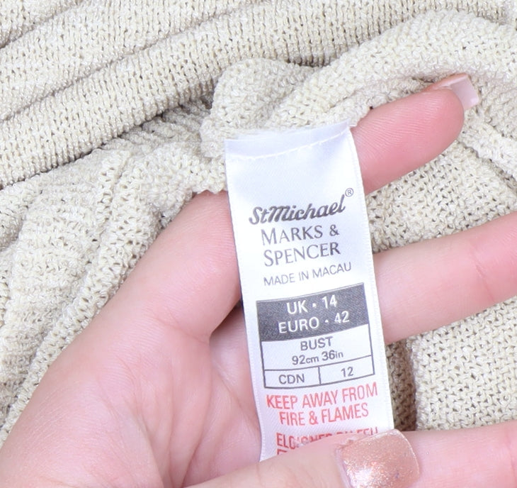 Marks & Spencer Womens Beige V-Neck Long Sleeve Cardigan Size 14