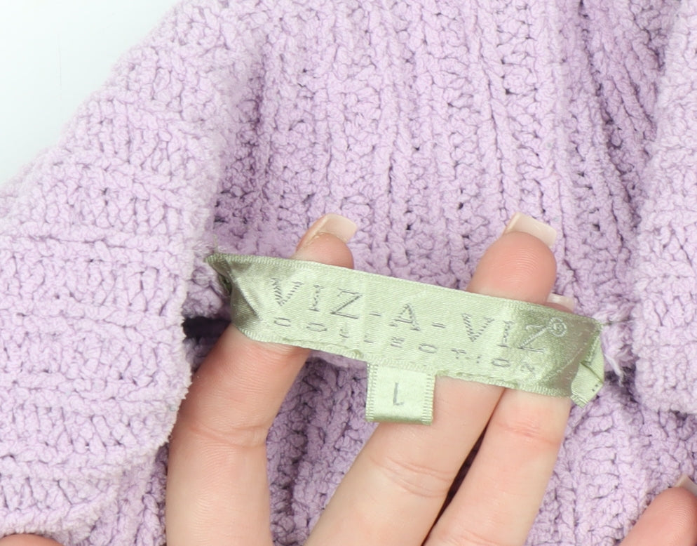 Viza-a-Viz Womens Purple Roll Neck Chunky Knit Jumper Size L