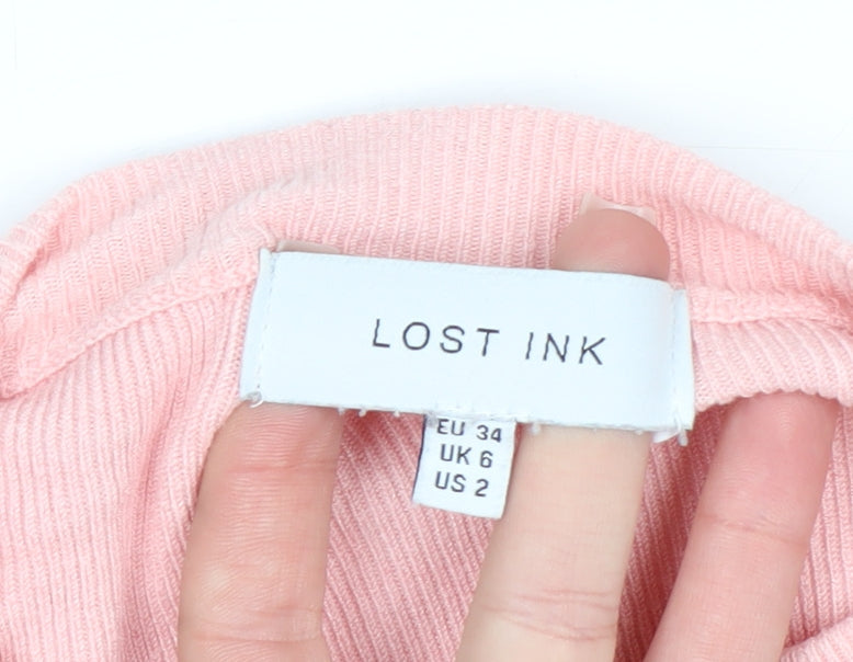 Lost Ink Women's Pink Ruffle Sleeve Knit Jumper Size 6