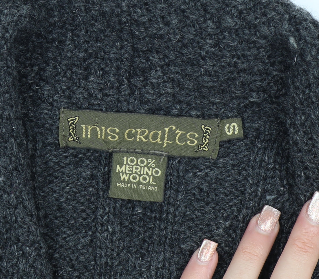 Inis Crafts Women's Grey Cable-Knit Merino Wool Cardigan Size S